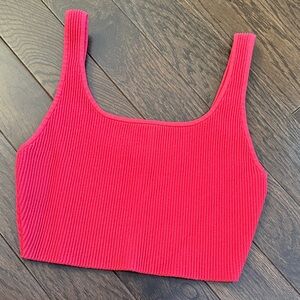 Babaton Ribbed Sculpt Knit Hot Pink Crop Top